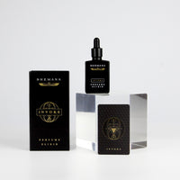 INVOKE BOX CARD BOTTLE, invoke card, invoke black perfume box, invoke perfume bottle, gold Shemana logo